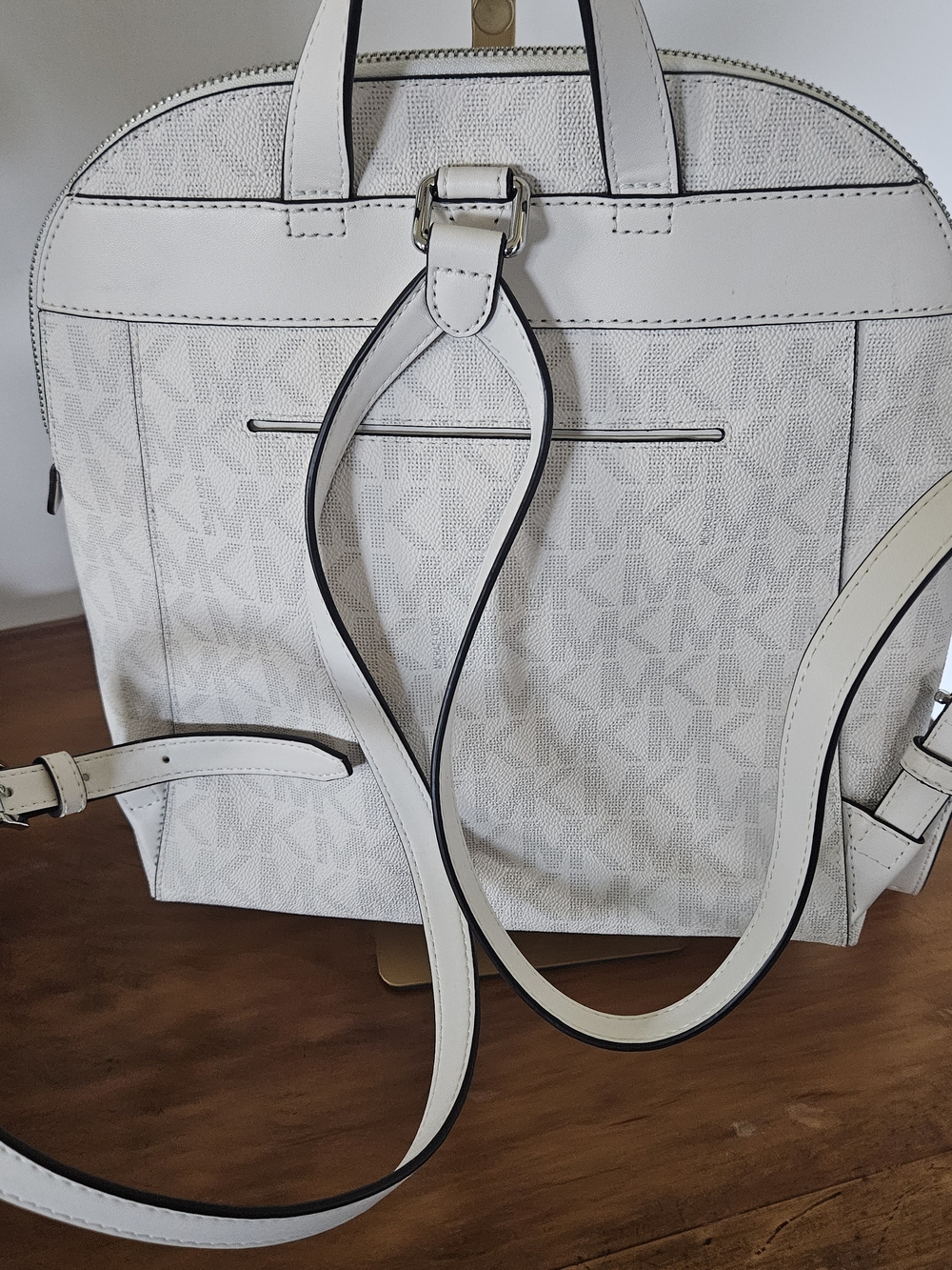 Michael Kors White Monogram Zip-Front Backpack - Picture 5 of 5